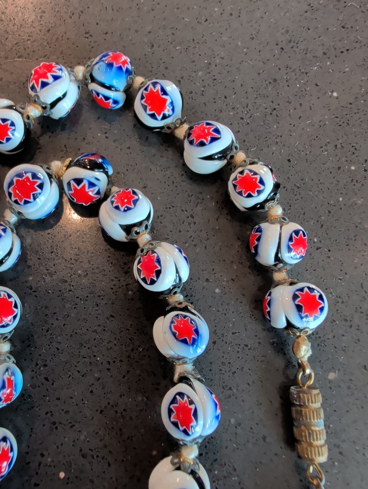 Vintage Venetian Millefiori Beaded Necklace Gorgeous 18″ T33