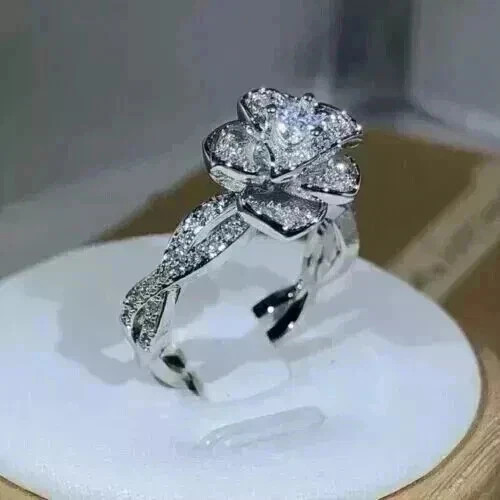 2Ct Round Cut Lab Created Diamond Women’s Rose Shape Ring 14K White Gold Plated