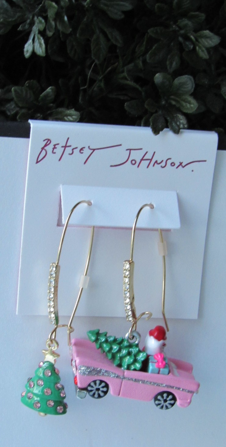 Betsey Johnson Jingle Bell Bling Santa Clause & Tree Mismatch Drop Earrings NEW