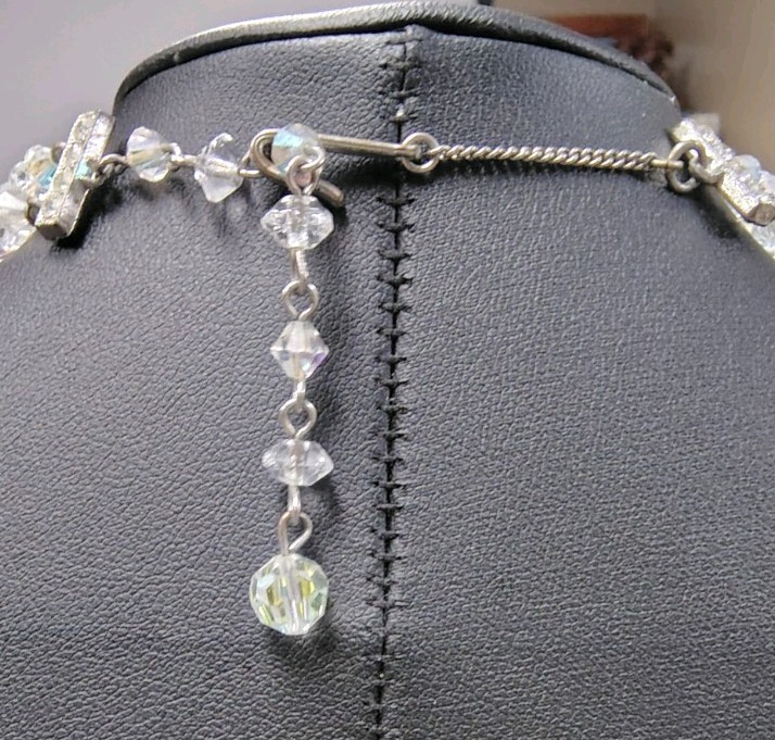 Beautiful Vintage Aurora Borealis Double Strand Necklace With Hook Closure 14 In