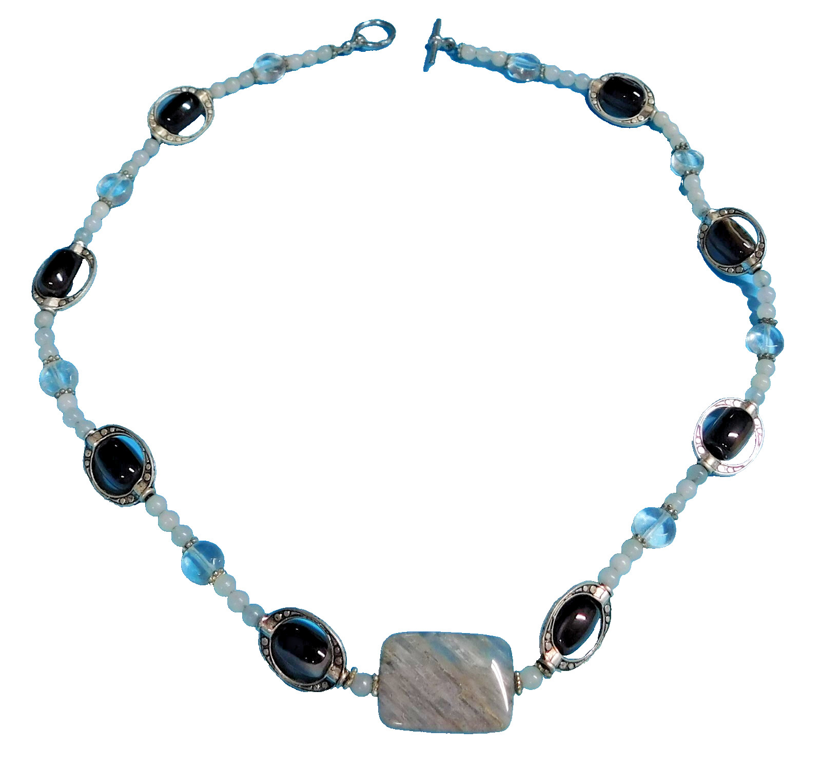 Vintage Polished Stones & Bead Necklace 19 & 1/2 Inches Long