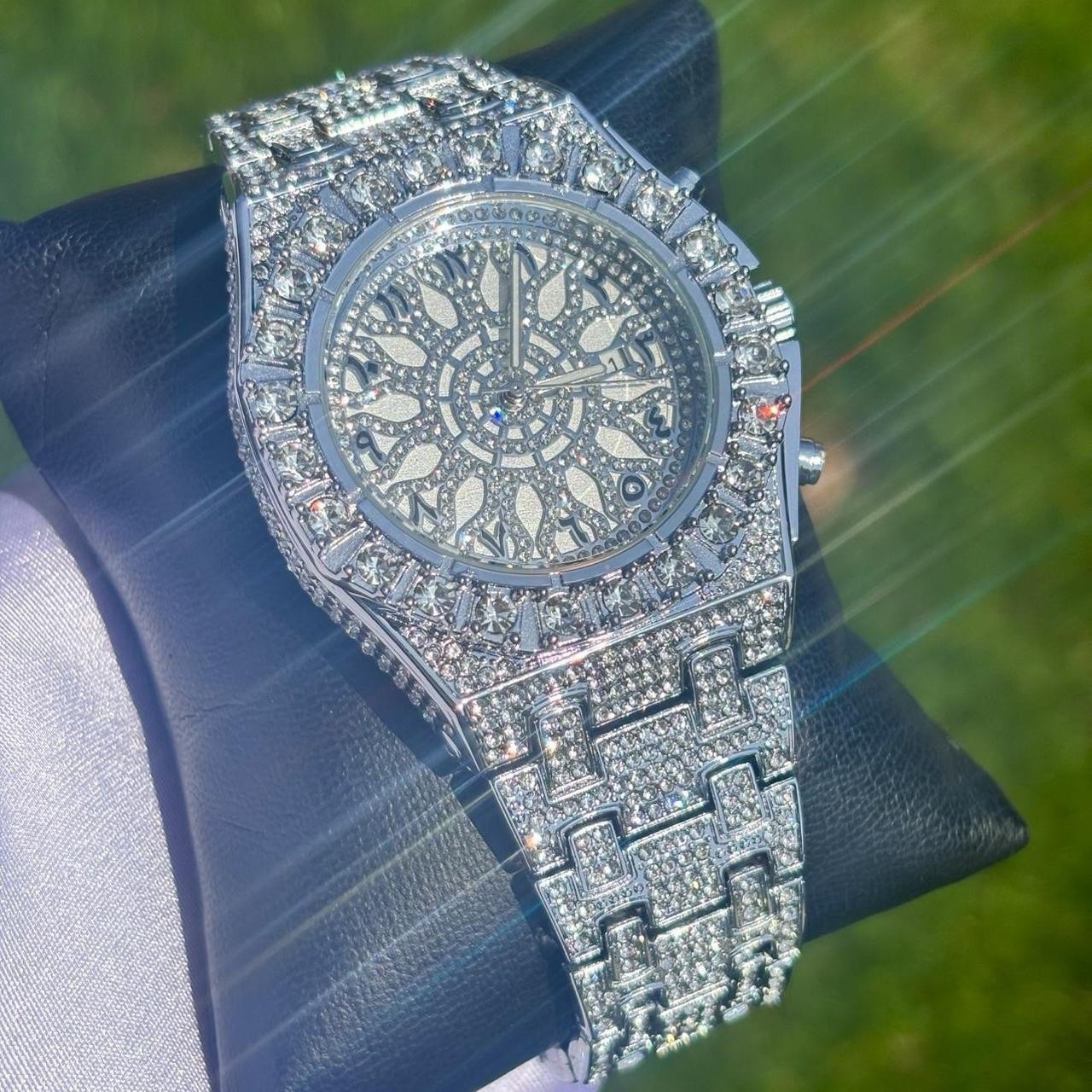 VVS Arabic Dial Iced Out Diamond Watch Snowflake Watch Silver Color