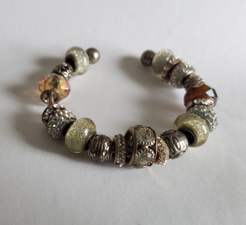 Rhinestone Beaded Charm Cuff Bracelet