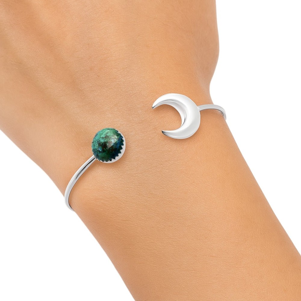 Premium Crescent Moon – Shattuckite 925 Silver Cuff Bangle Bracelet B-1046