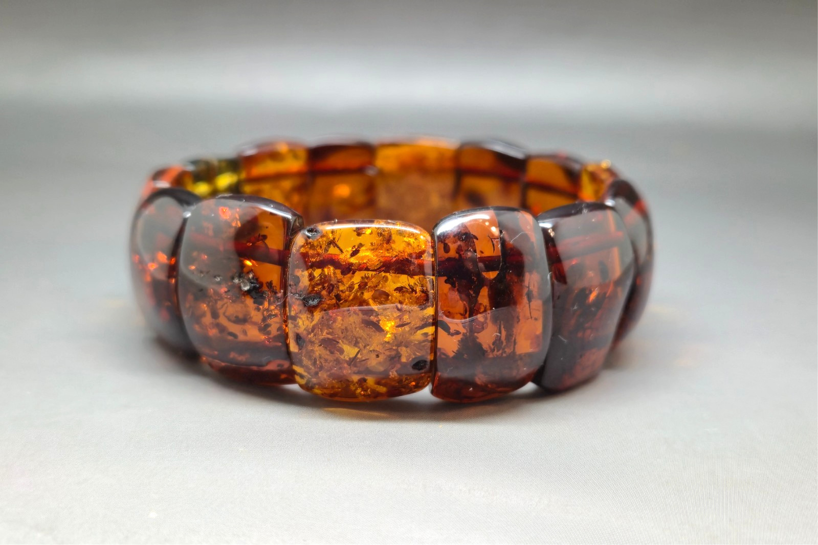 Genuine Baltic Amber Bracelet Cognac Rectangular Slice Beads Stretch Elastic
