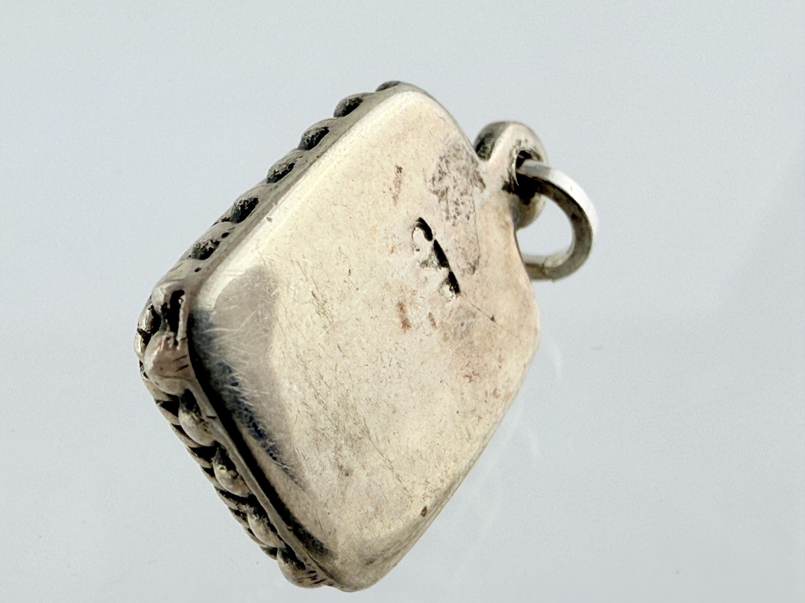 Vintage Sterling Silver Blue Moonstone Rectangular Cabochon Pendant Charm .75 In