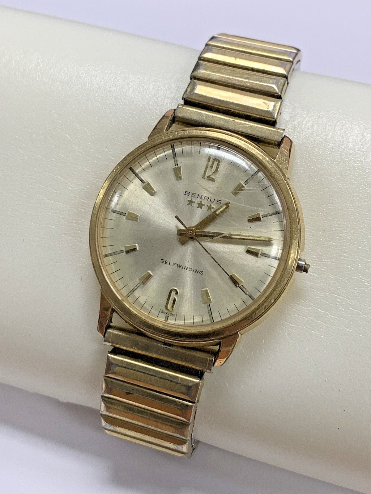 Vintage Benrus 3 Star Self-Winding 7001 Watch Running 20 Micron Gold Working