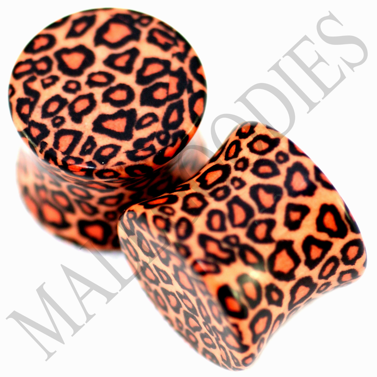 0194 Double Flare Acrylic Leopard Cheetah Print Saddle Ear Plugs 1/2 Inch 12.7mm