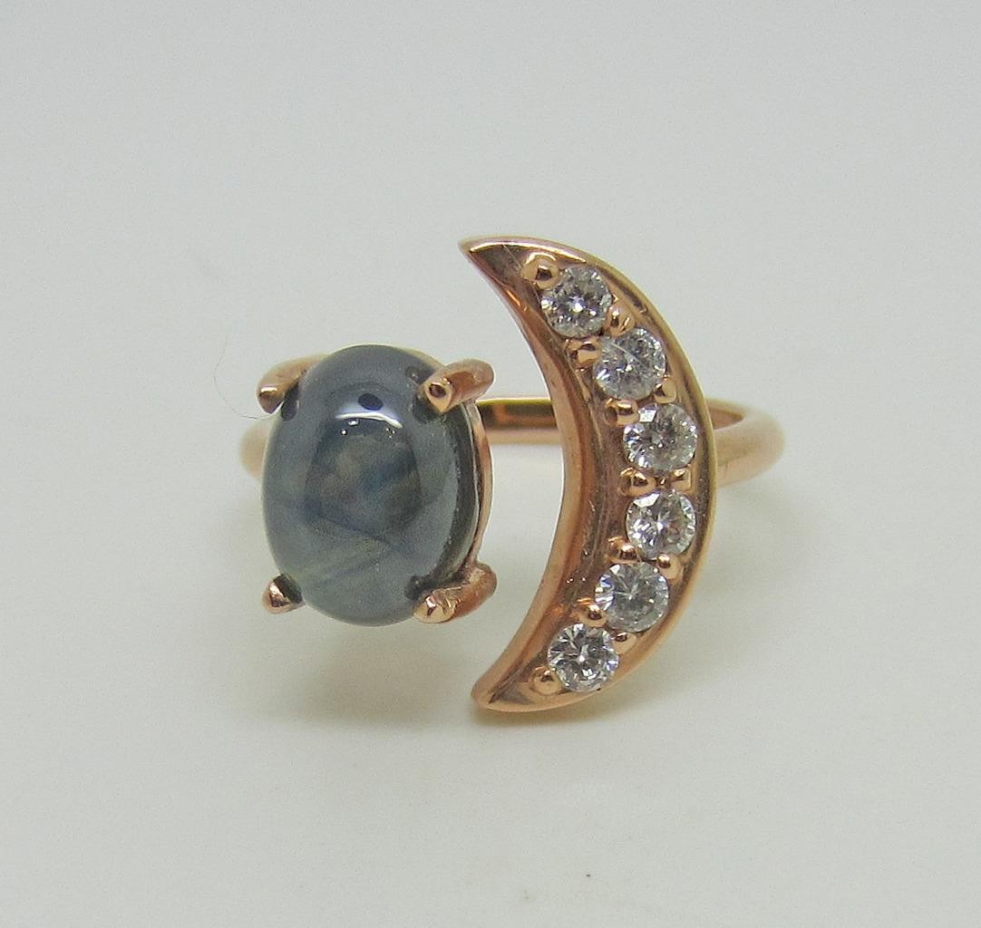 14K Rose Gold Custom-Made One-Of-A-Kind Star Sapphire Diamond Ring SZ 6 – LB3622