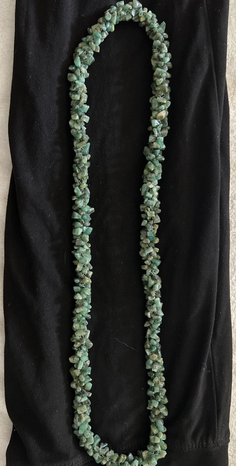 Vintage Braided Raw Polished Green Nephrite Jade Necklace 92.6 gr 26″ No Clasp