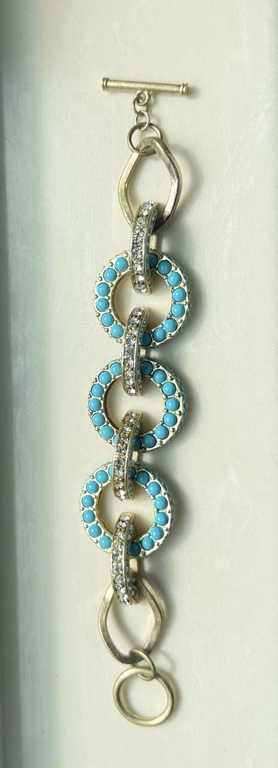 Women’s Contemporary Summer Bracelet With Blue Beads And Rhinestones – 7.5 “