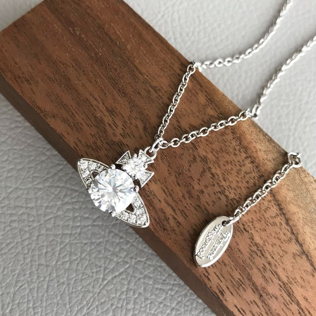 Vivienne Westwood Necklace Petite Orb Rhinestone Women fashion Accessory Silver