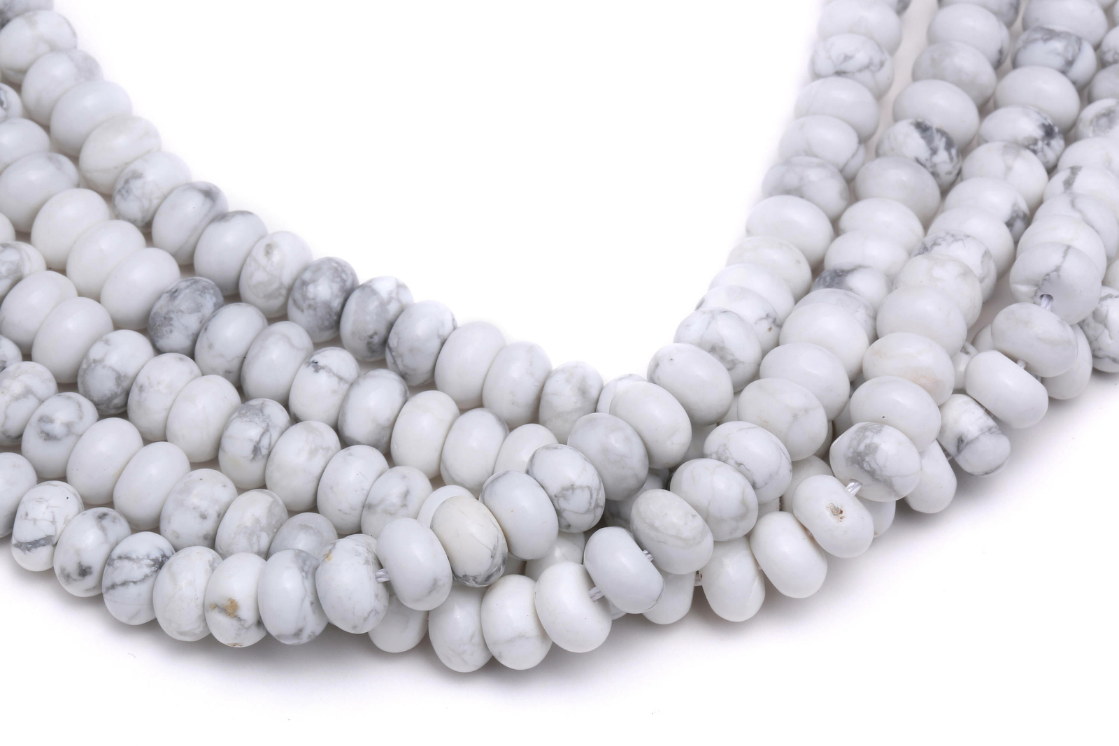 White Howlite Smooth Rondelle Beads 5x8mm 6x10mm Approx 15.5″ Strand