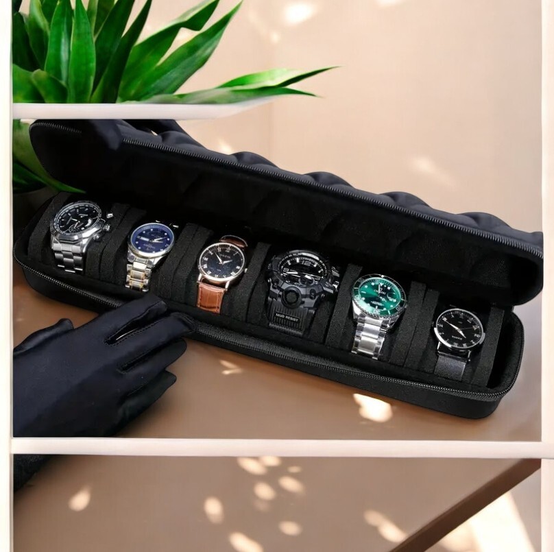 6 Slots Travel Watch Roll Case Wristwatch Display Case Watch Storage Box