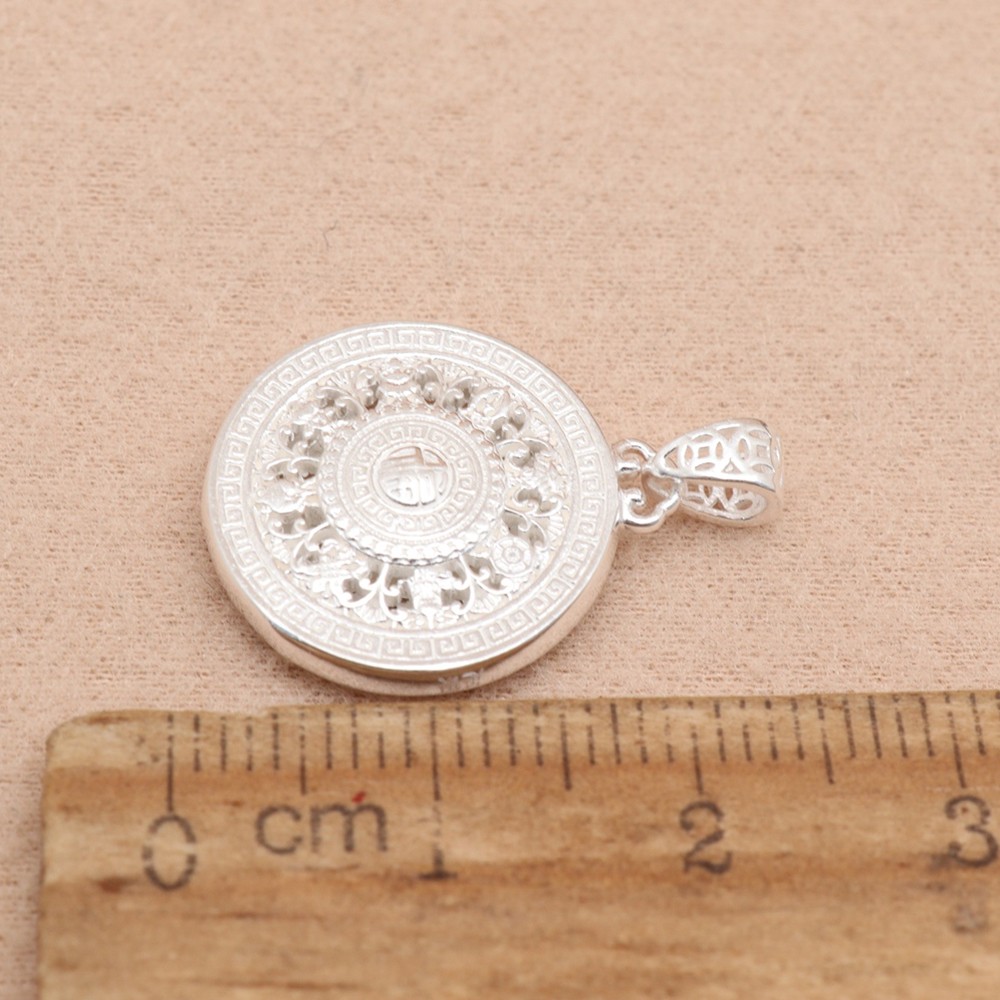 Pure S999 Fine Silver Men Women Lucky Hollow Circle Compass Pendant 4g 23*16mm