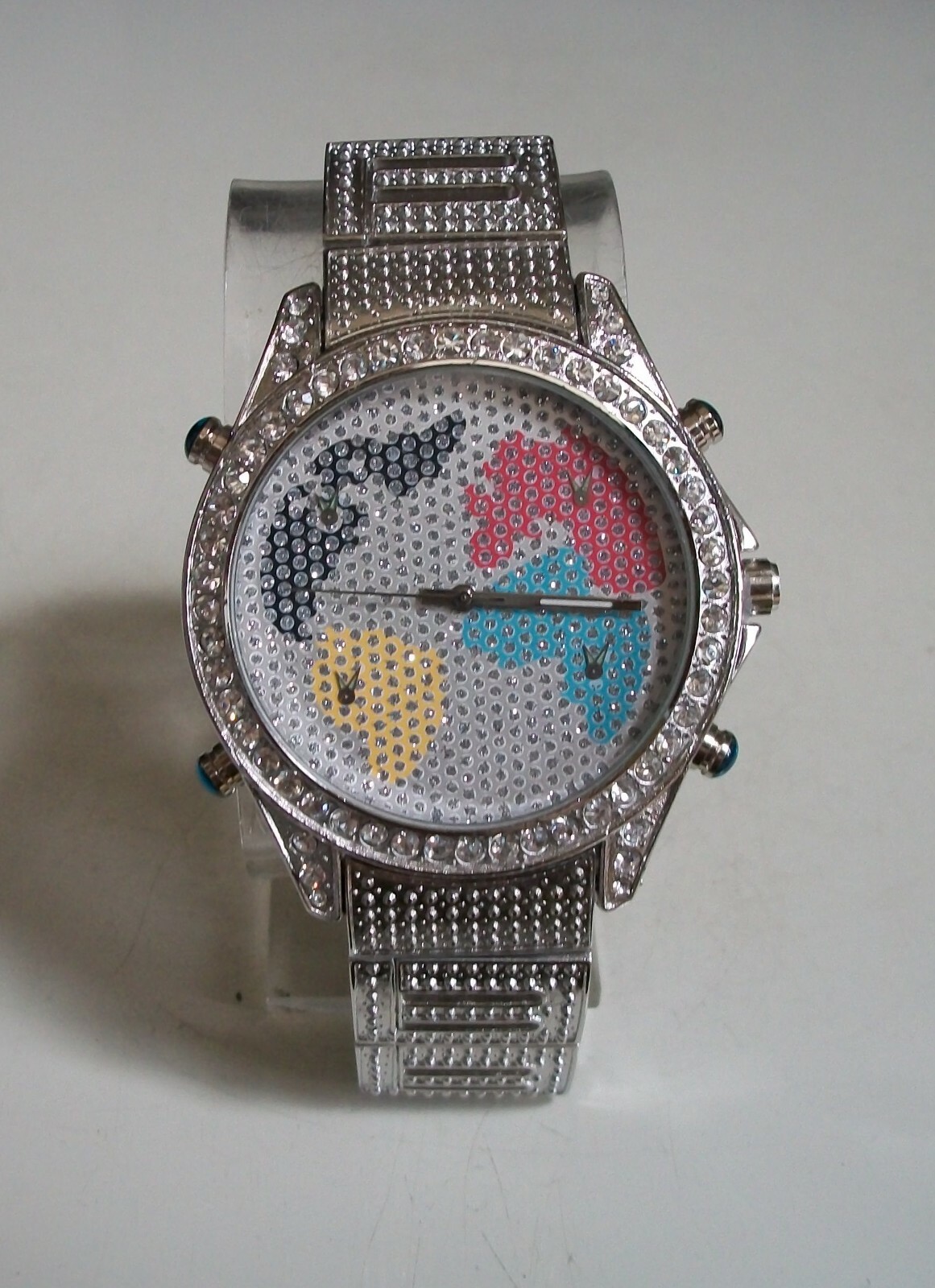 Men’s Bling Silver Finish World Map Dial Dressy Casual Fashion Wrist watch