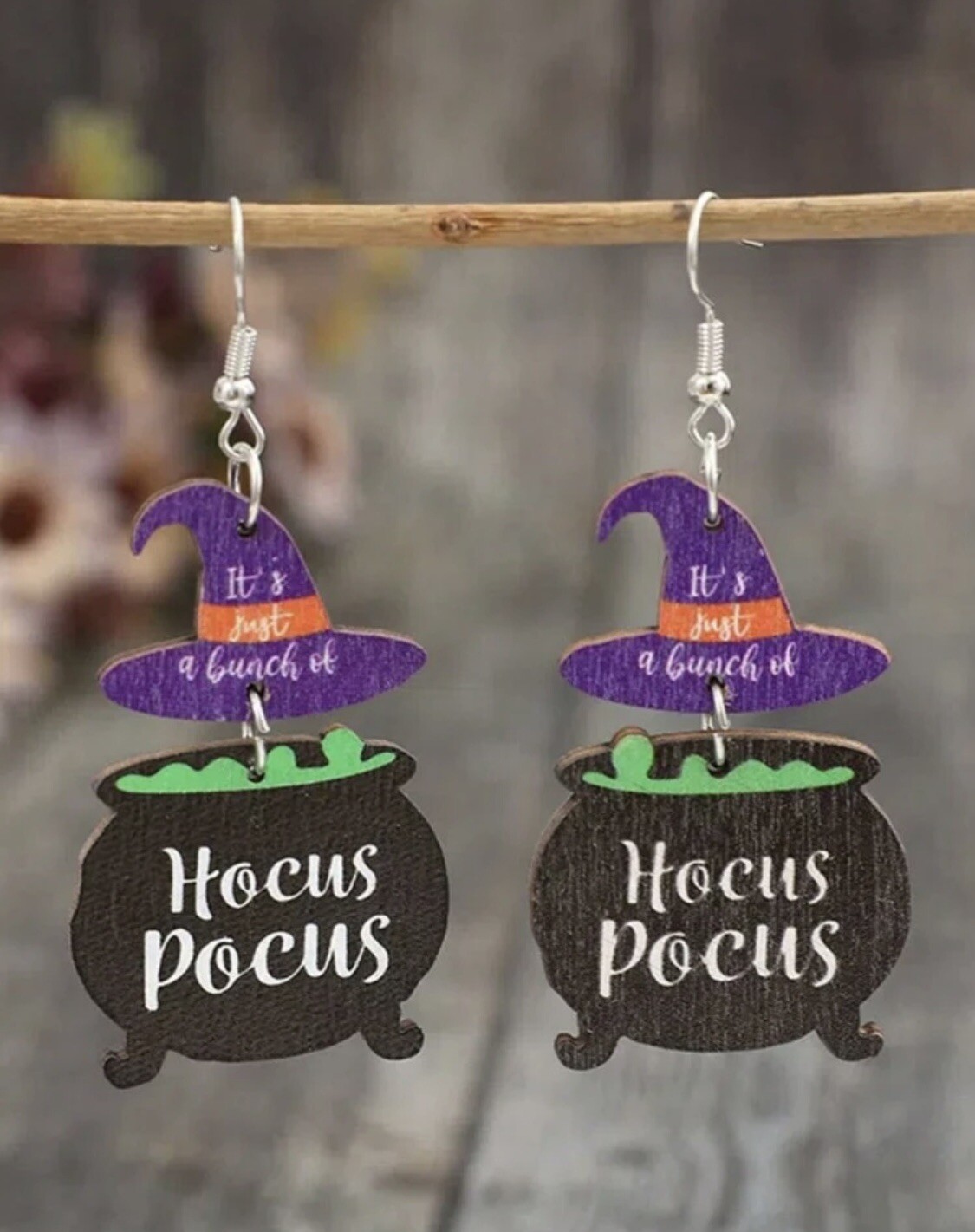 Hocus Pocus Wooden Dangle Earrings (2.8 Inches In Length)
