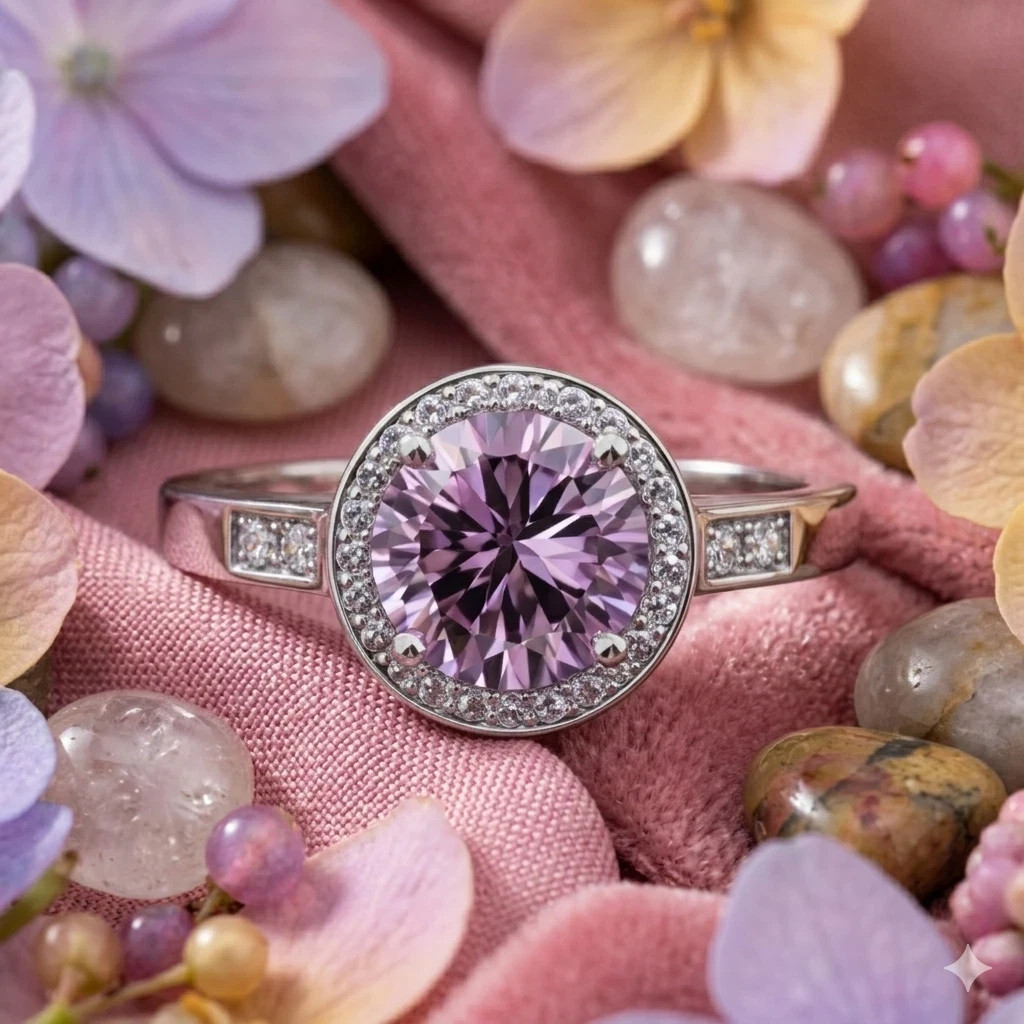 2.50 Ct Round Cut Natural Pink Sapphire & Diamond Wedding Ring 14K White Gold