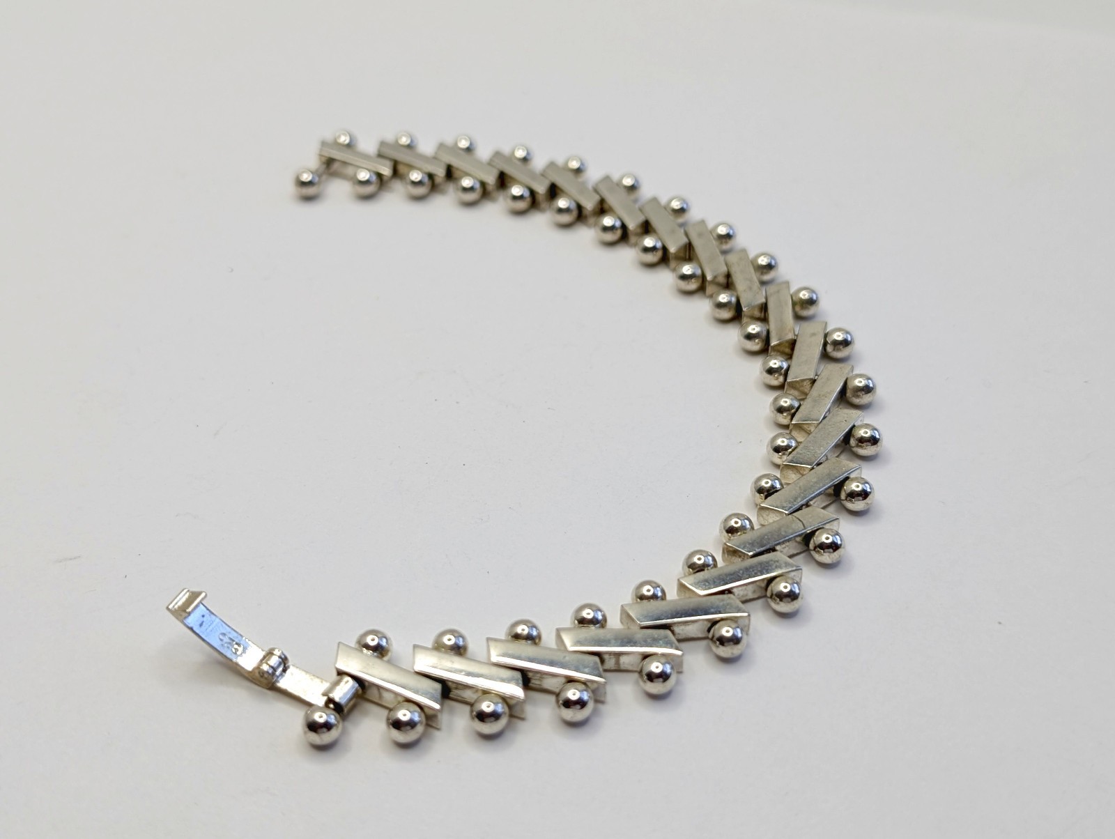 OOAK Vtg Sterling Silver Modernist DNA Articulated Chain Bracelet – 7 1/4″, 34g
