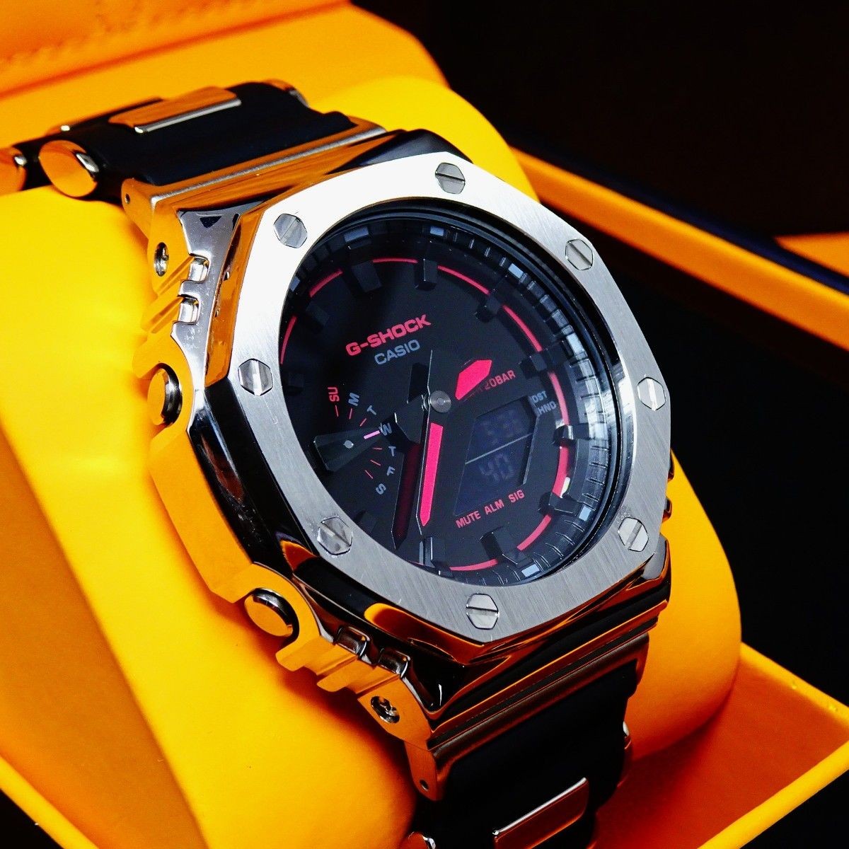 Brand New G SHOCK Custom Watch Includes GA2100k Body Stainless Silver Bezel Shar