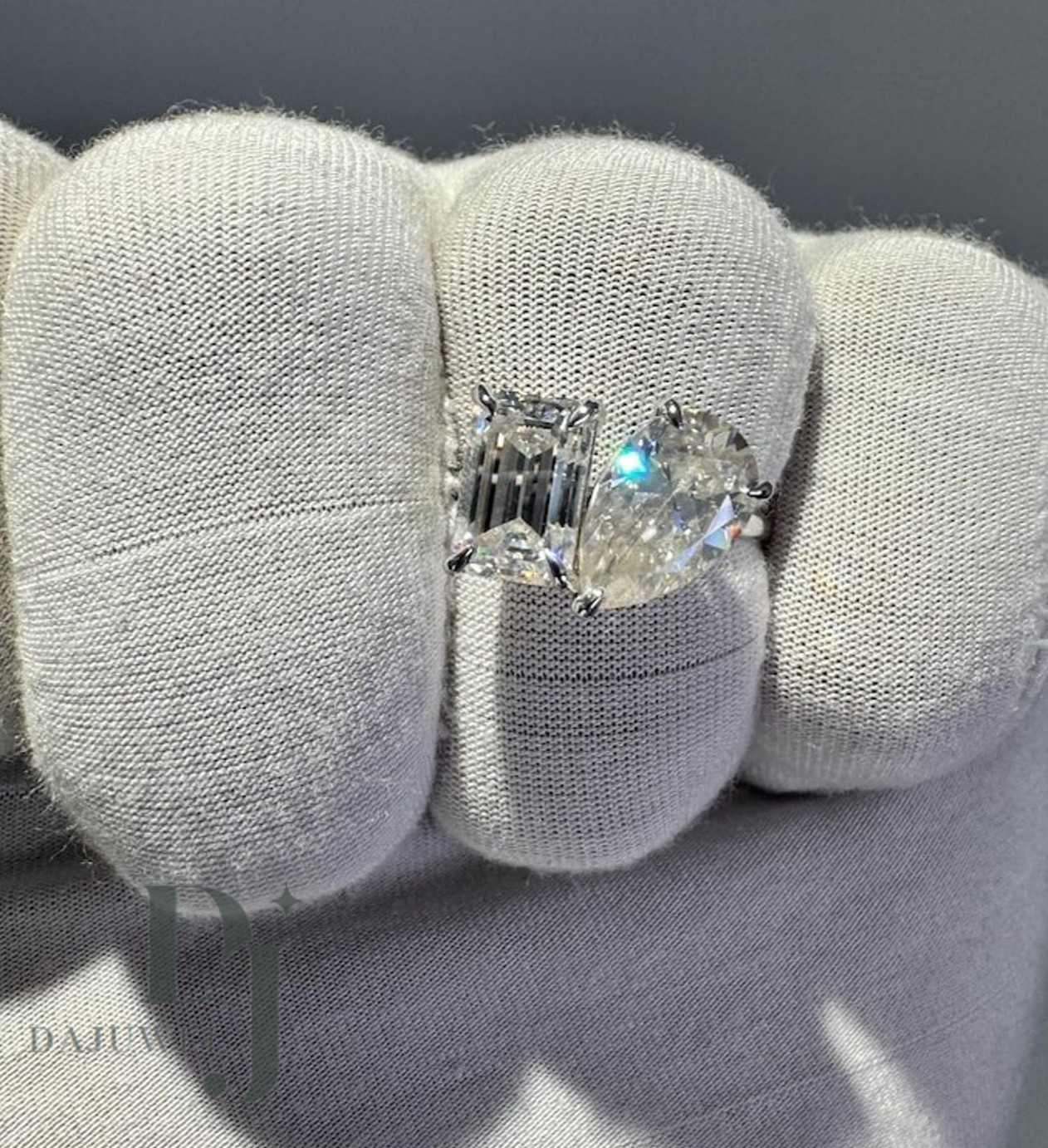 3 CT Pear/Emerald Cut Moissanite Toi Et Moi Engagement Ring Solid 14K White Gold