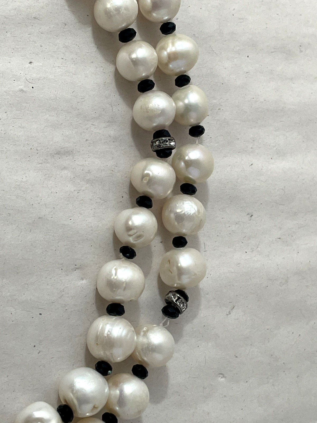 Long 36″ Freshwater Pearl Necklace Black Spacer Beads Statement Strand 132g