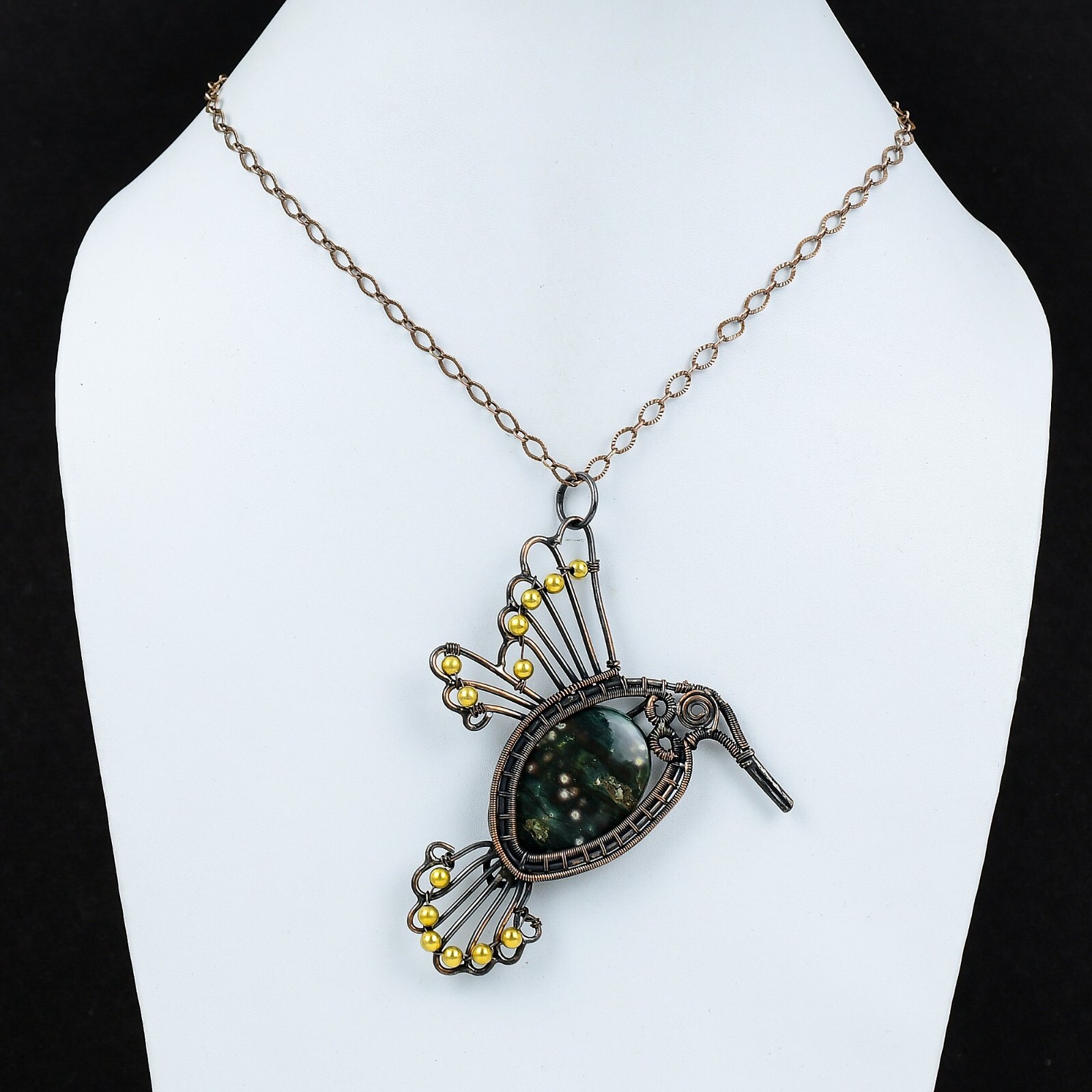 Ocean Jasper Copper Gift For Briedsmaid Wire Wrapped Bird Pendant 3.74″