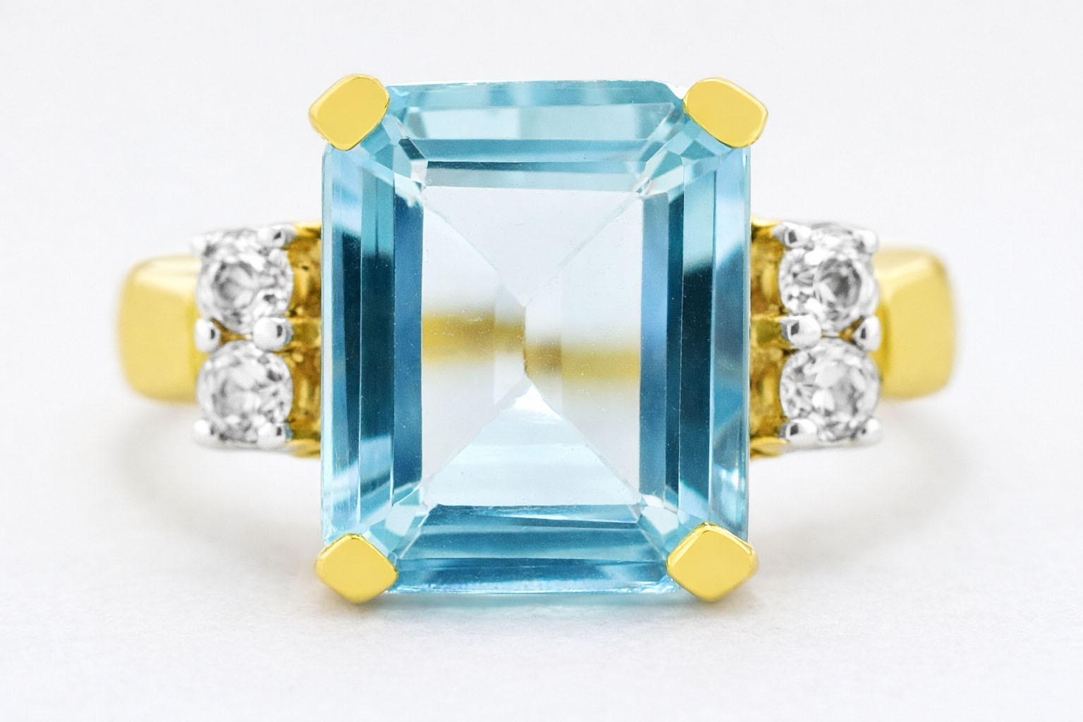 GENUINE 4.76 Cts AQUAMARINE & WHITE SAPPHIRE RING SOLID 10K GOLD-Free Appraisal
