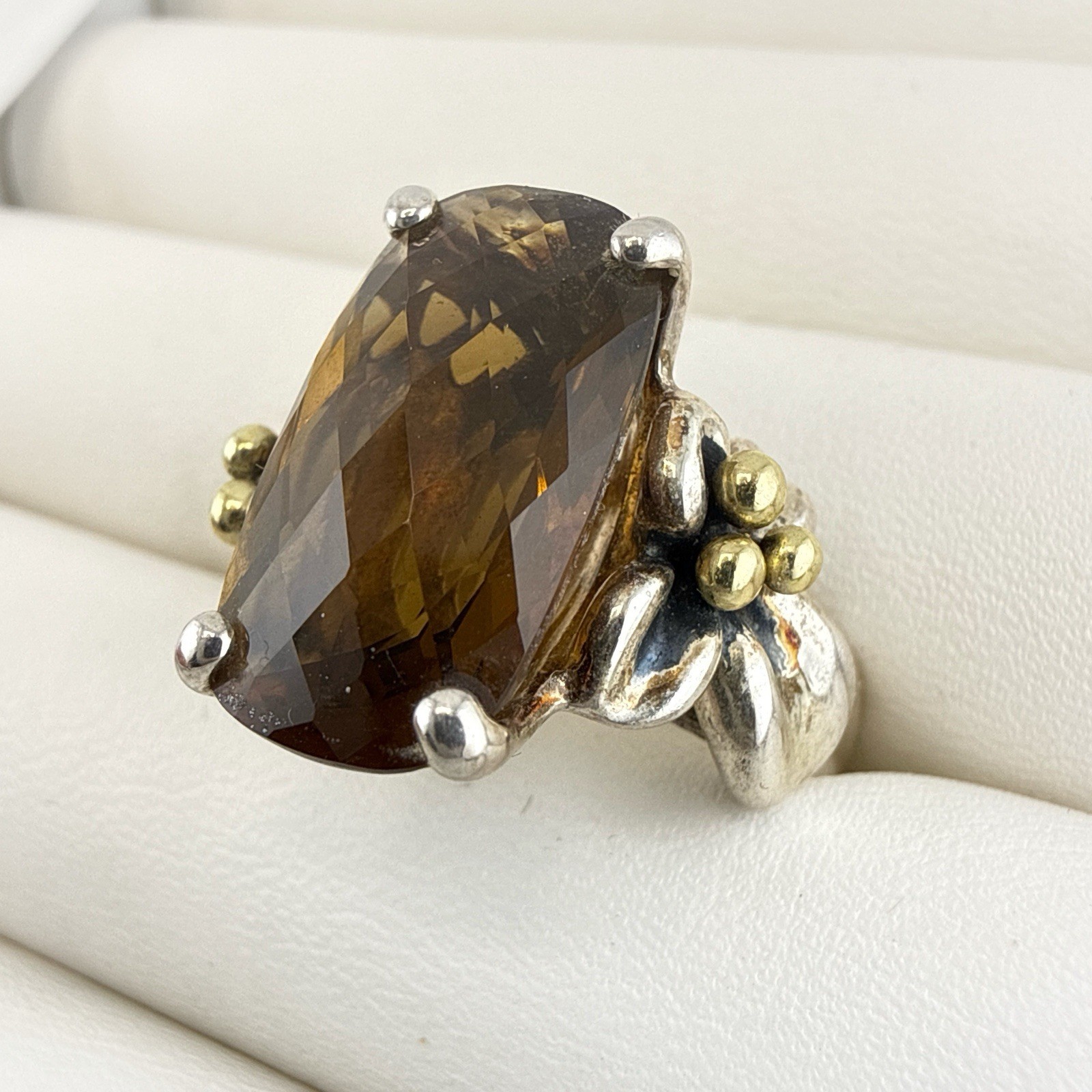 Ann King Ring Sterling Silver 18k Yellow Gold Flower Size 8 Smoky Quartz Floral