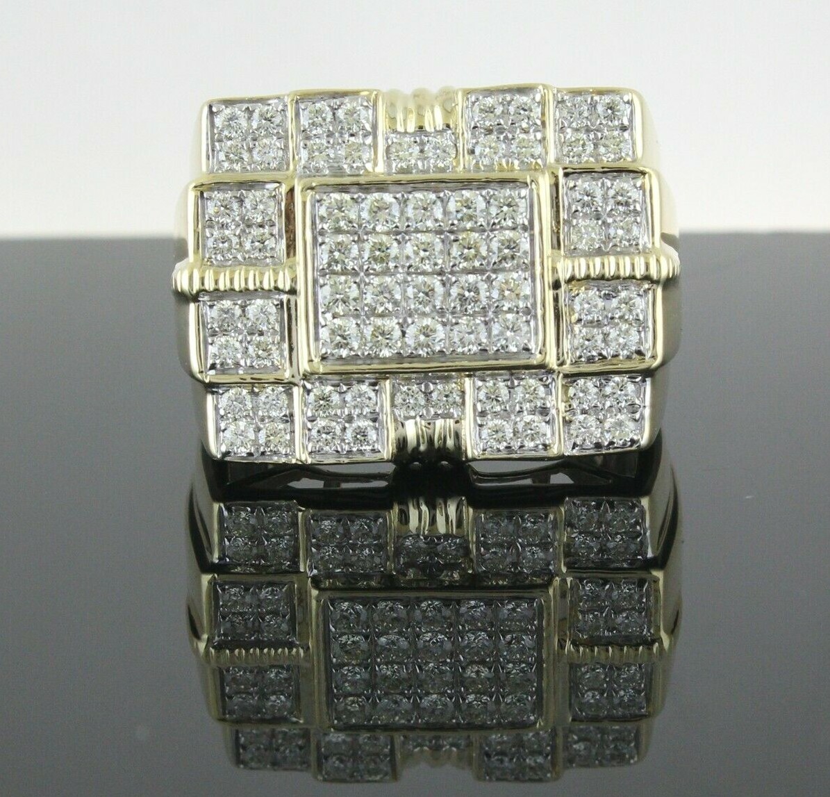 1.50 Ct Real Diamond Cluster Halo Engagement Wedding Ring Mens 10k Yellow Gold
