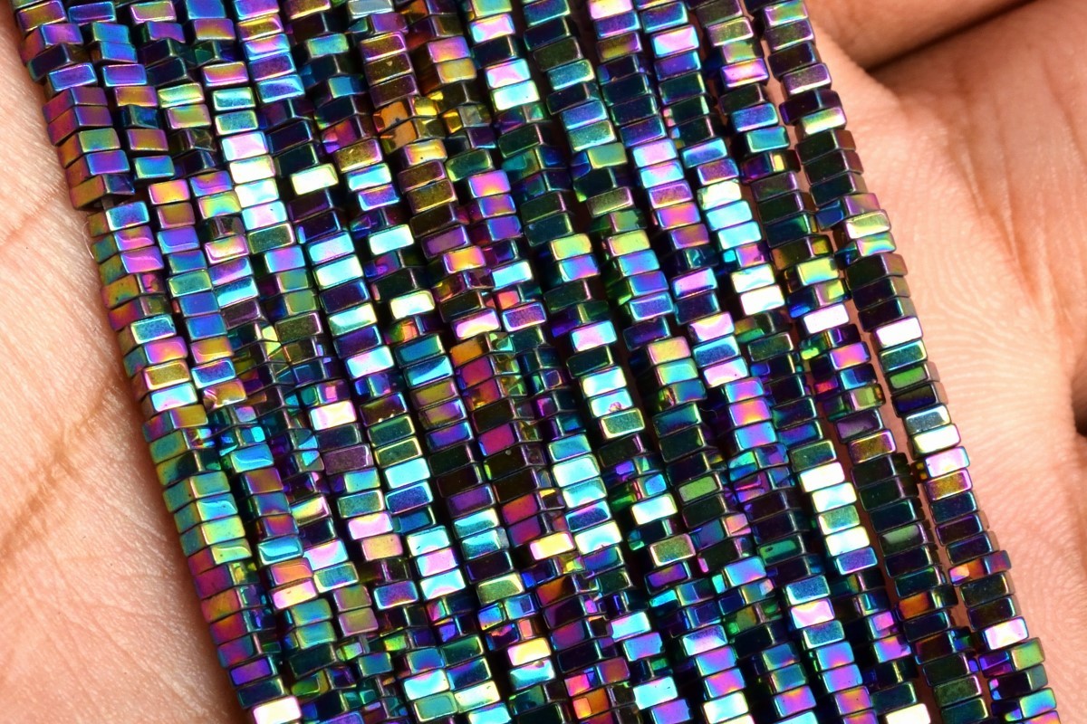 2x1MM Rainbow Hematite Square Slice Grade AAA Natural Gemstone Loose Beads 16″