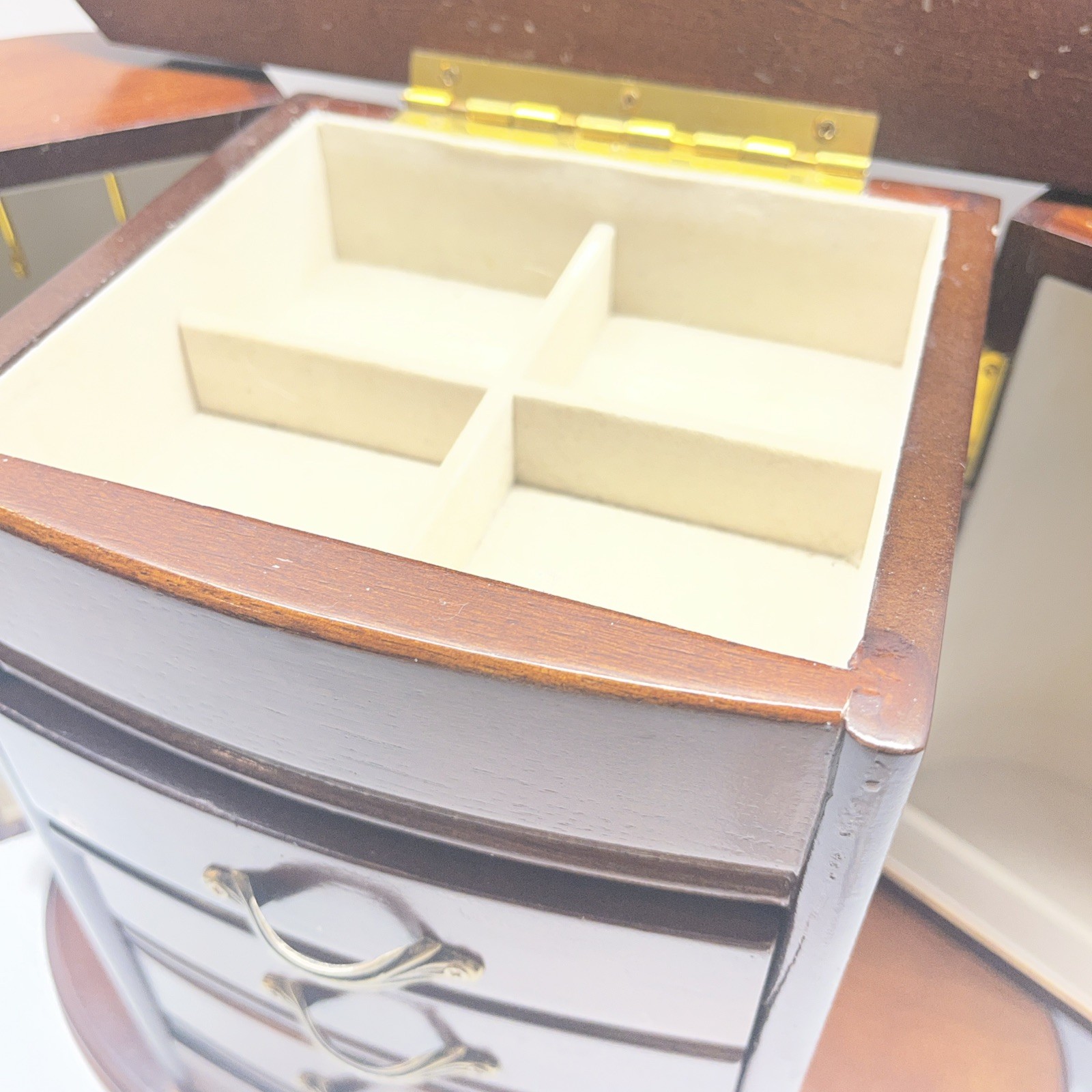 Jewelry Box 112”x11”x 6.5” Ring Tray Necklace Hooks Doors 4 Drawer Mirror Dark
