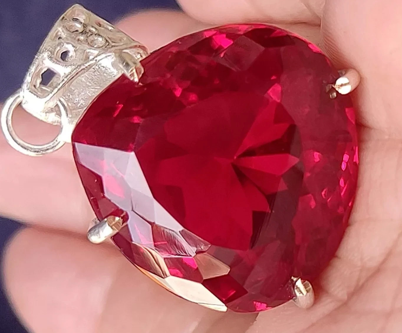 Certified 26.75 Ct+ Natural Pear Red Ruby 925 Solid Silver Pendant AG Gemstone