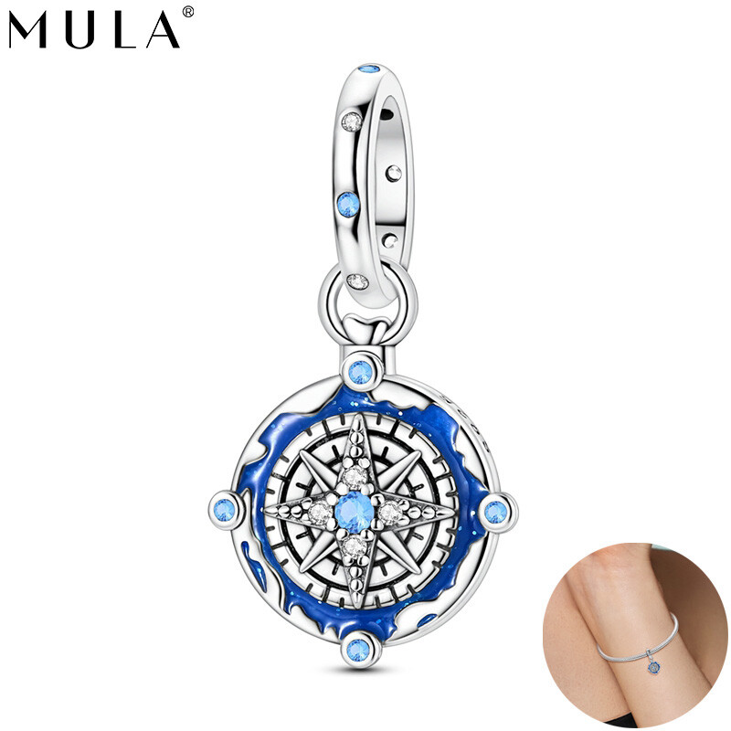 MULA 925 Sterling Silver Earth Compass Pendant DIY Charm CZ For Women Bracelet