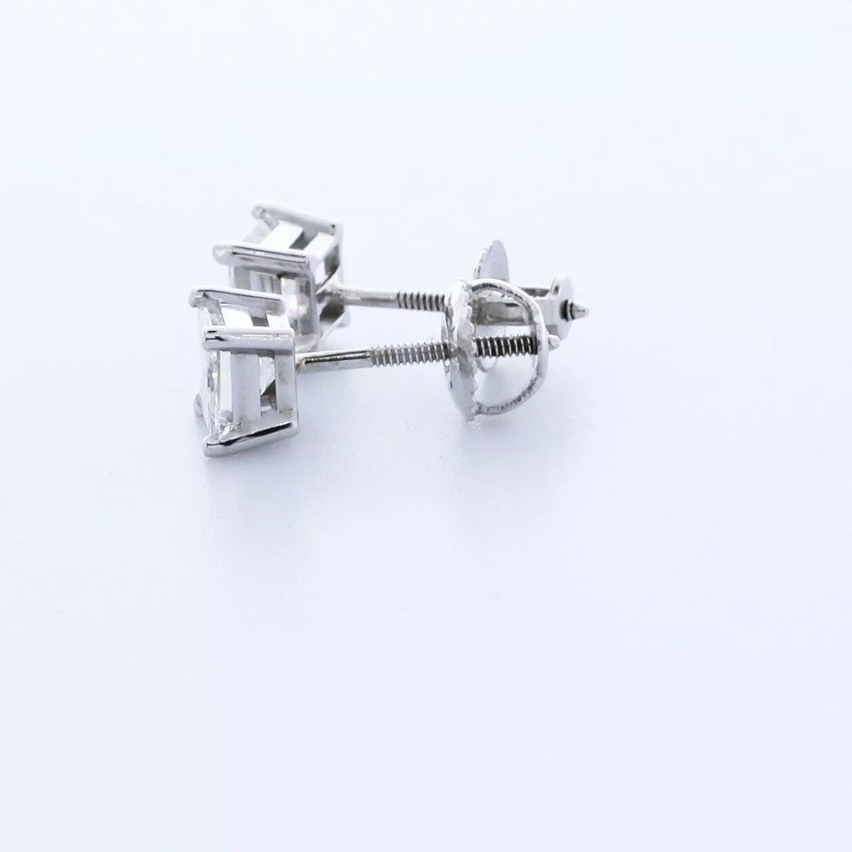 Stud Earrings Solid 14K Yellow Gold Classic 1 CT Princess Natural Diamond F VS2