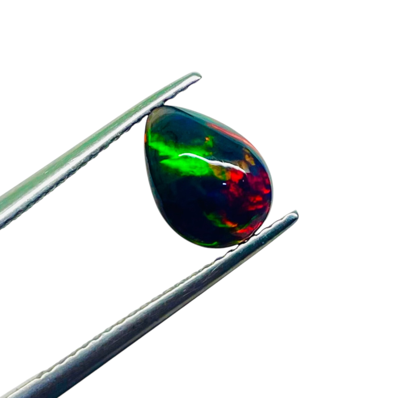 1.08 Ct Natural Ethiopian Black Opal 9.5x7mm Pear Multi Fire Cabochon Gemstone