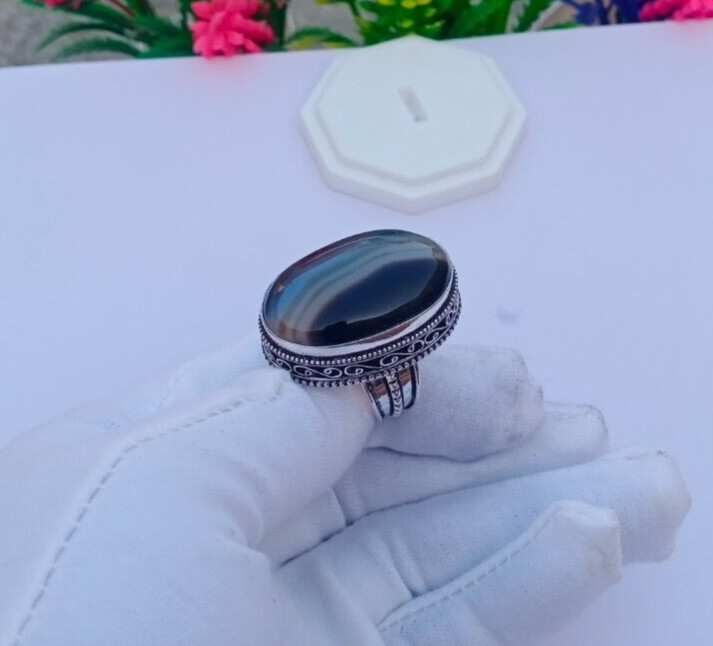 Beautiful Onyx Ring, Sliver Plated Ring, Gemstone Ring Jewelry