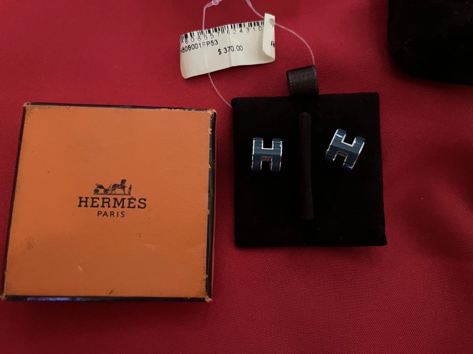 Hermes Mini Pop H Earrings Missing Back Green Plated Gold