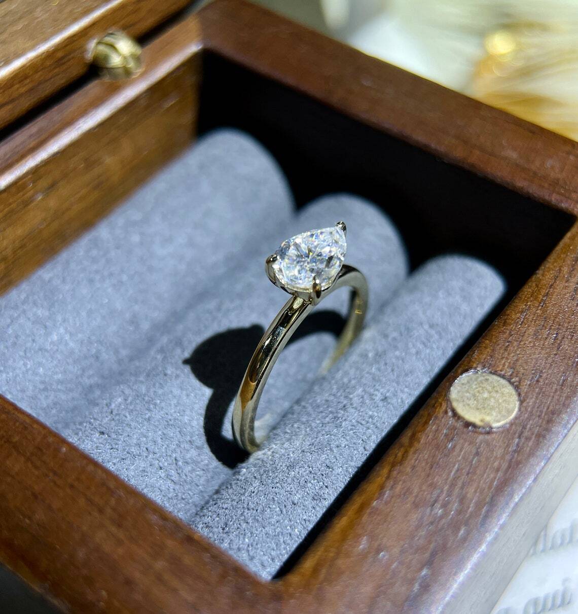 Vintage East West 7*5mm Pear Moissanite 14K Yellow Gold Filed Engagement Ring