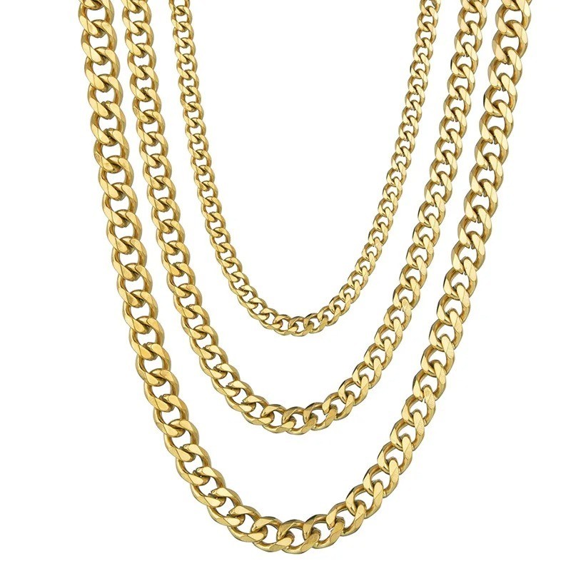 16-36″ Stainless Steel Silver Chain Cuban Curb Womens Mens Necklace 3/5/7/9/11mm