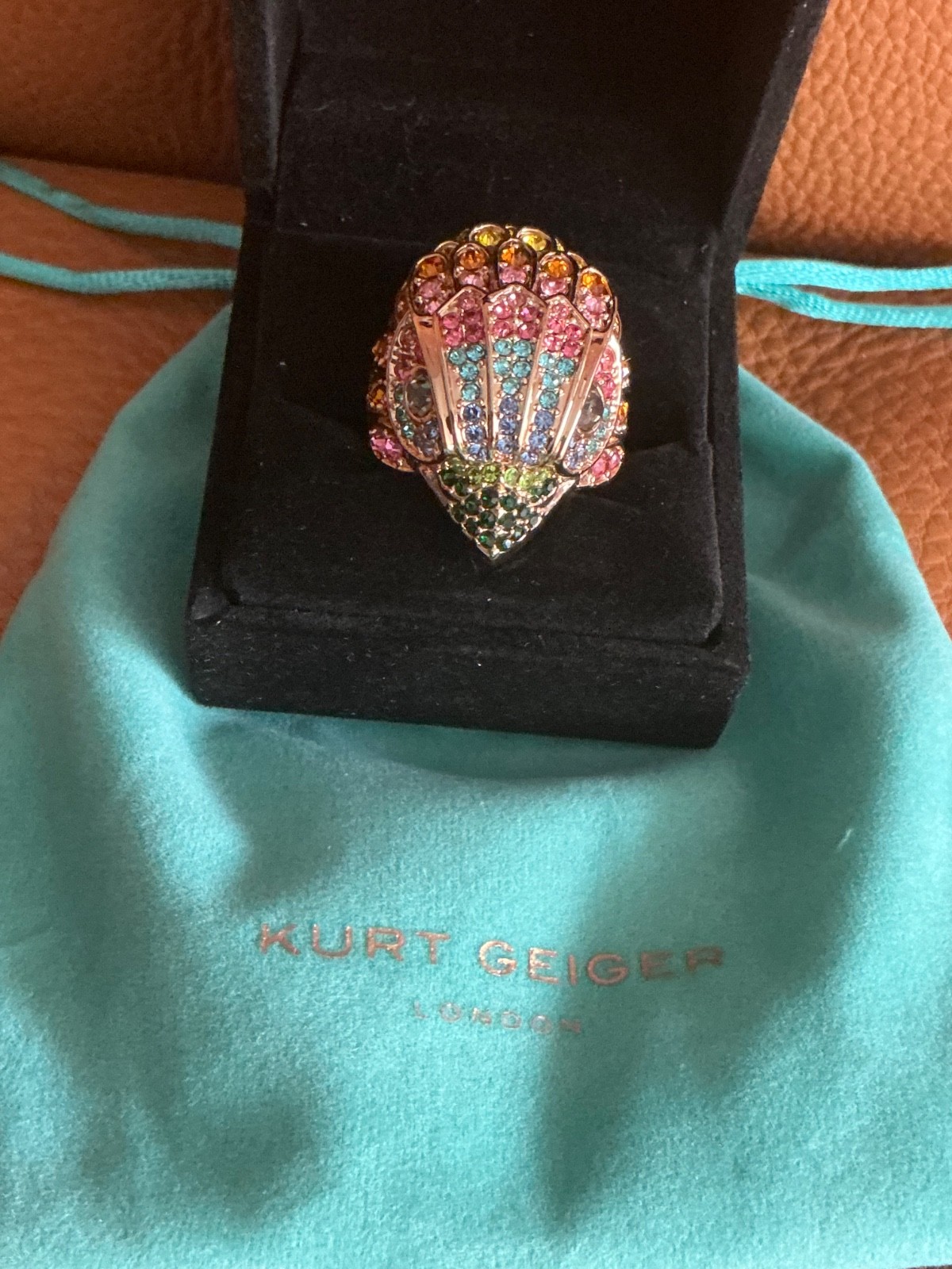 Kurt Geiger London Eagle Heart Crystal Pave Cocktail Ring Sz 7 NIB $148 KG pouch