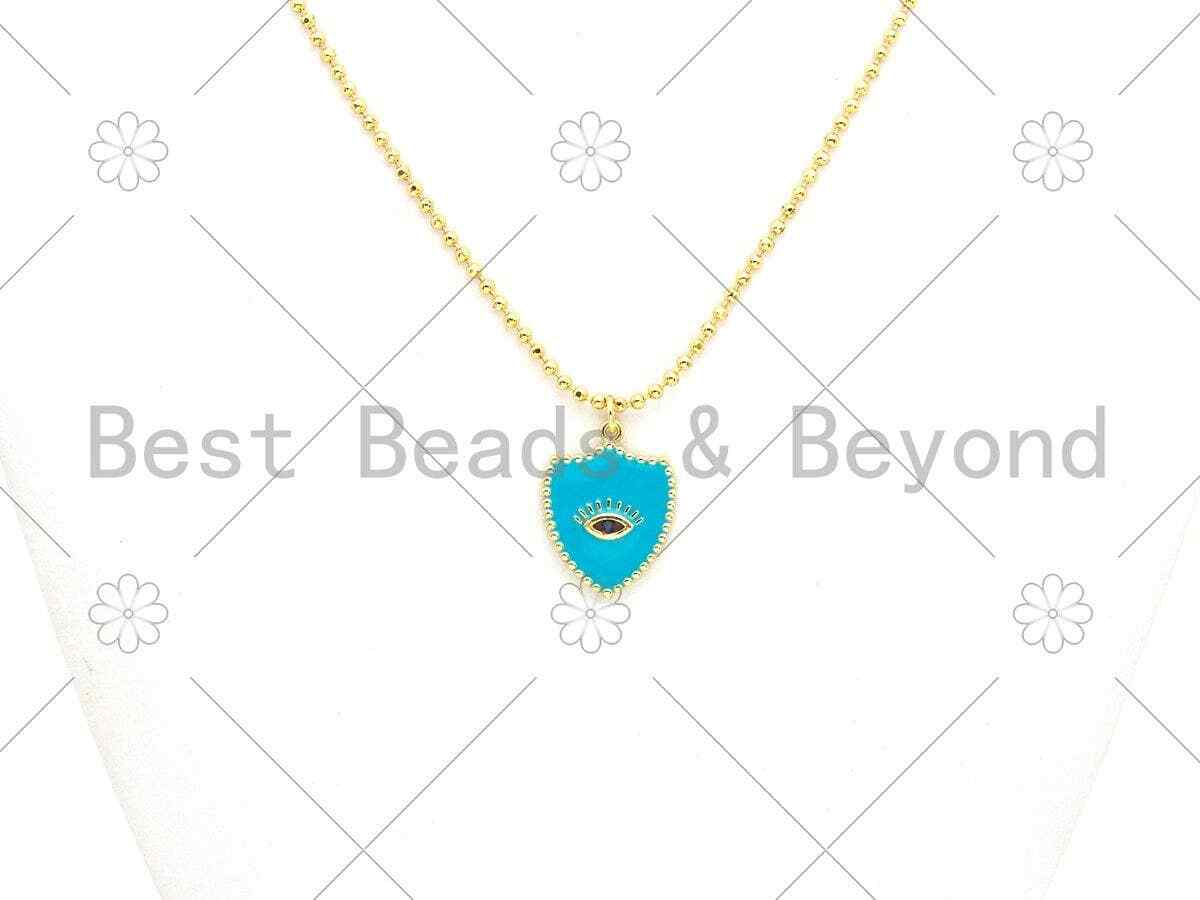 Colorful Enamel Evil Eye On Shield Shape Pendant,18K Gold Filled Enamel Evil