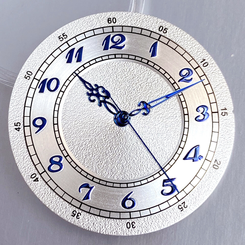 Brown Silver Watch Dial 33.5mm Blue Arabic Numerals Hand Set Fit NH35 NH36 NH38
