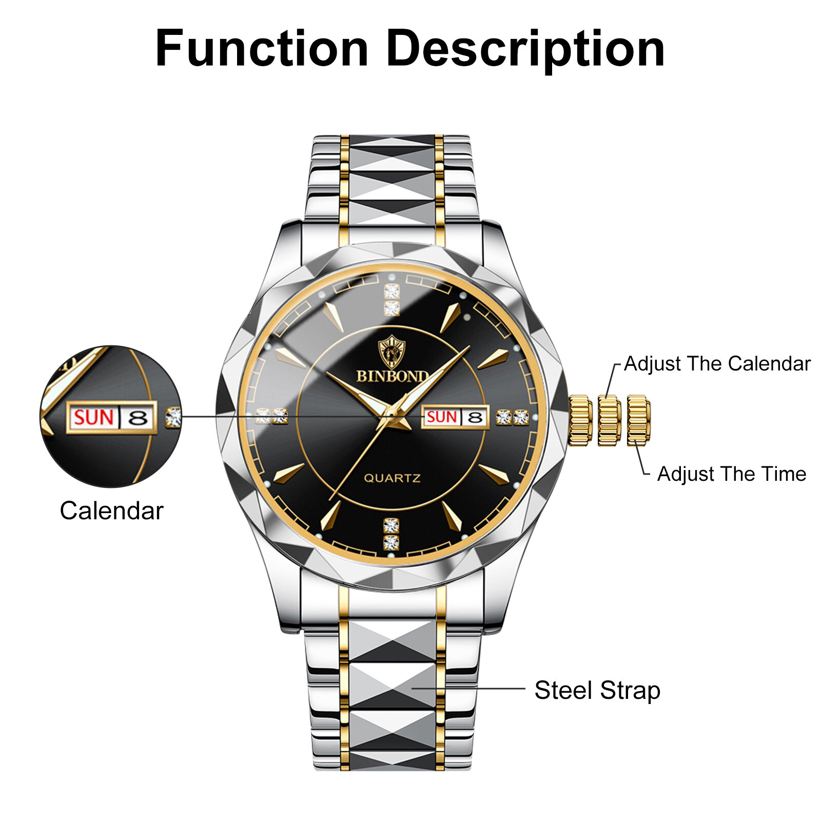 Men Quartz Watch Stainless Steel Waterproof Luminous Classic Business Wristwatch