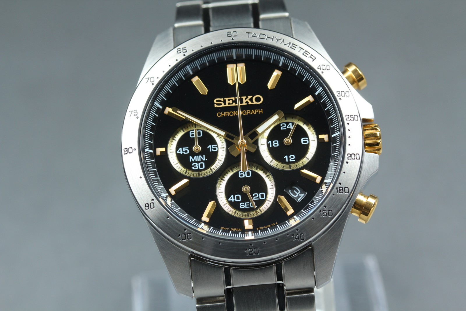 MINT SEIKO Spirit 8T63-00D0 Black Gold Chronograph Quartz Men’s Watch From JAPAN