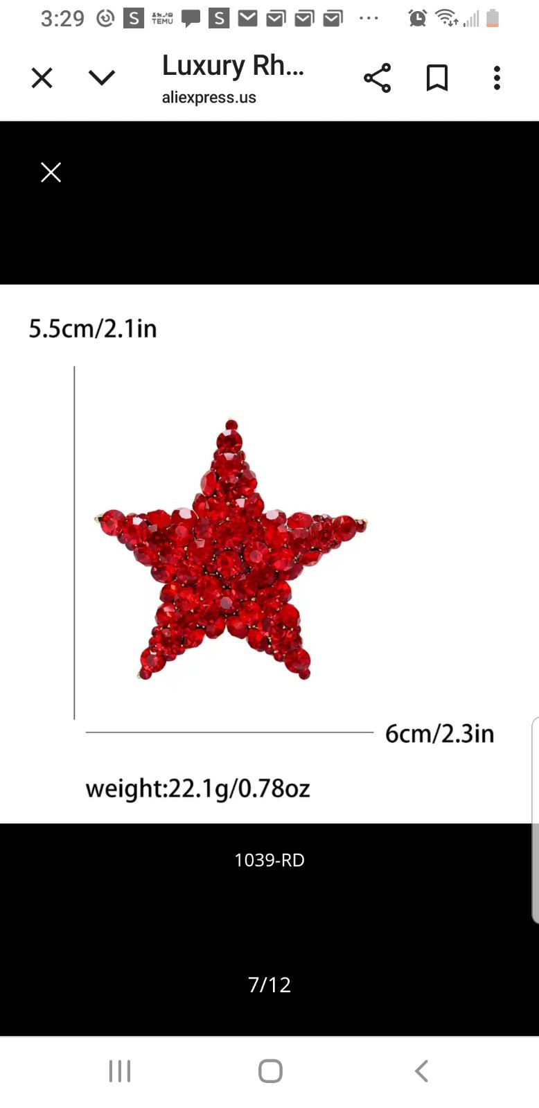 RED CRYSTAL RHINESTONE GOLD STAR PIN BROOCH PENDANT~CHRISTMAS HOLIDAY GIFT