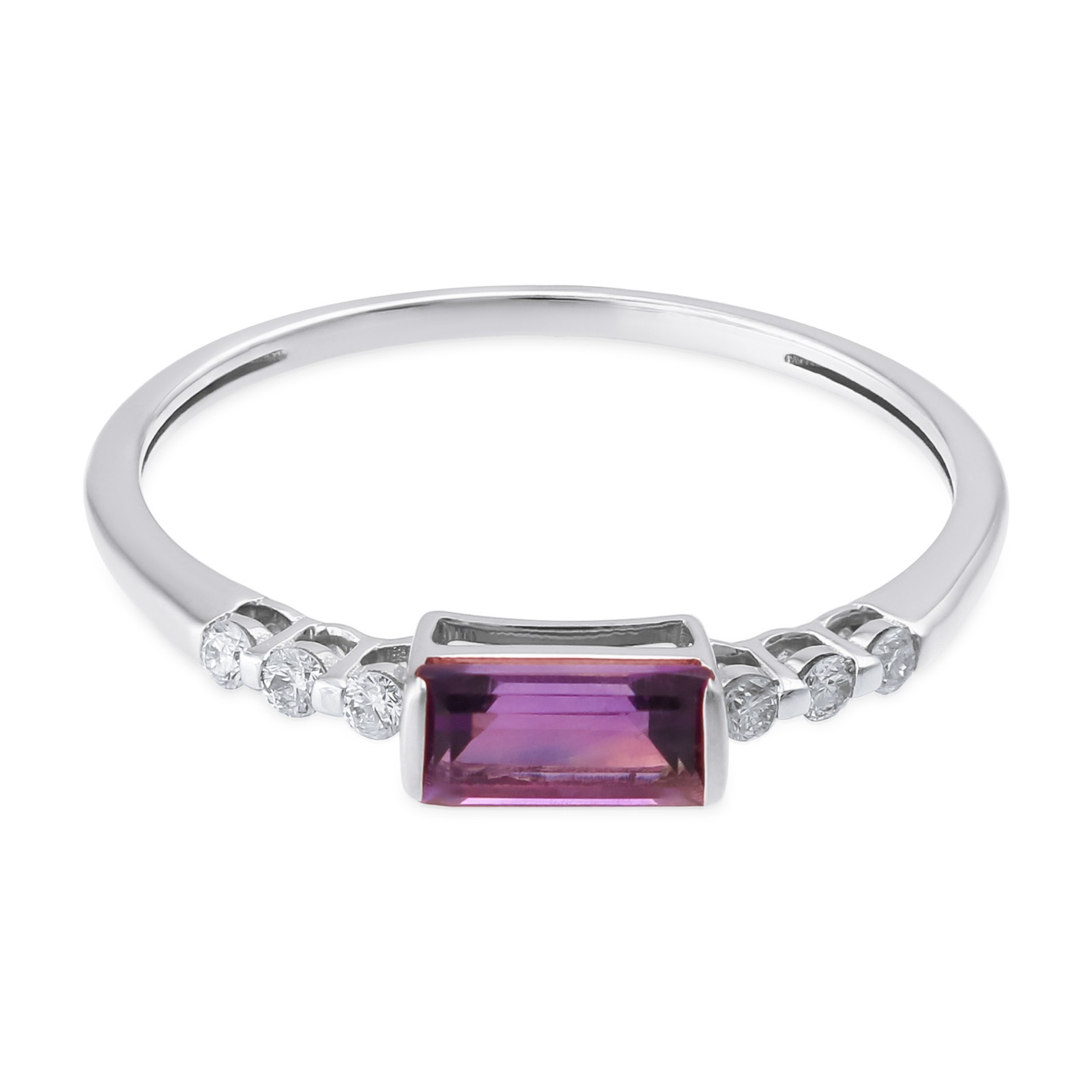 0.35 Tcw Emerald Cut Amethyst Diamond East West Bezel Ring 9K Yellow Gold Gift