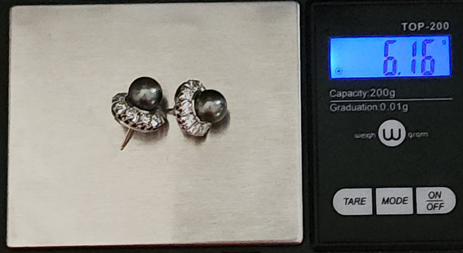 13k – 14k White Gold Diamond Tahitian Pearl Earrings 2ctw Black Grey 8.7mm Halo