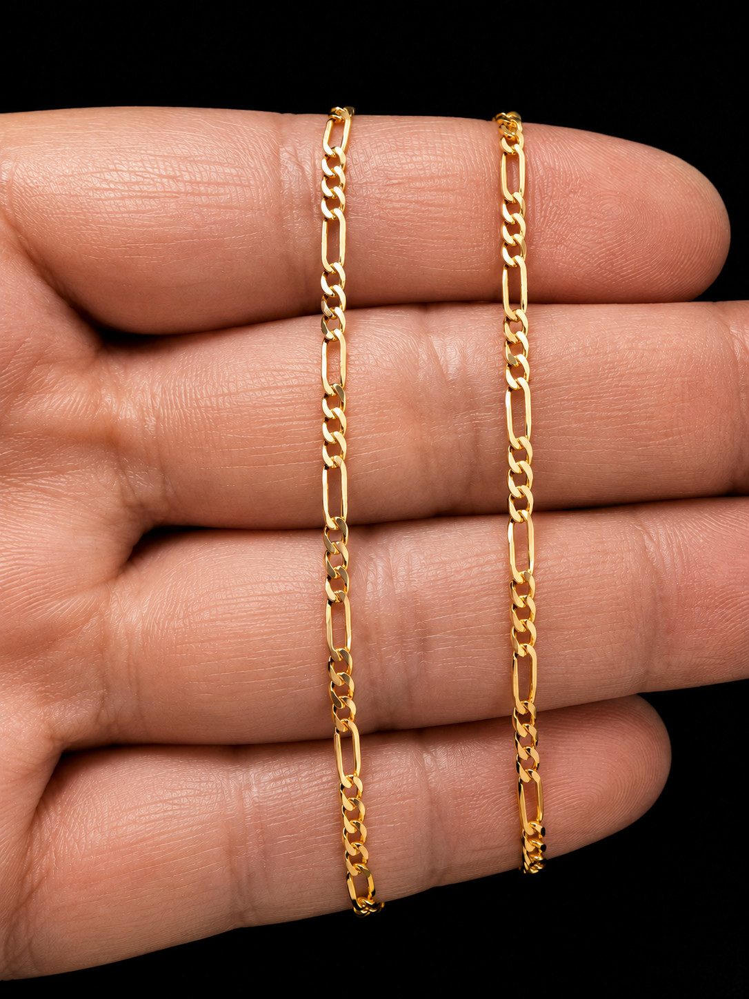 14K Solid Gold Diamond Cut Figaro Chain 2mm Necklace 18″ – 24″ Italian Gold