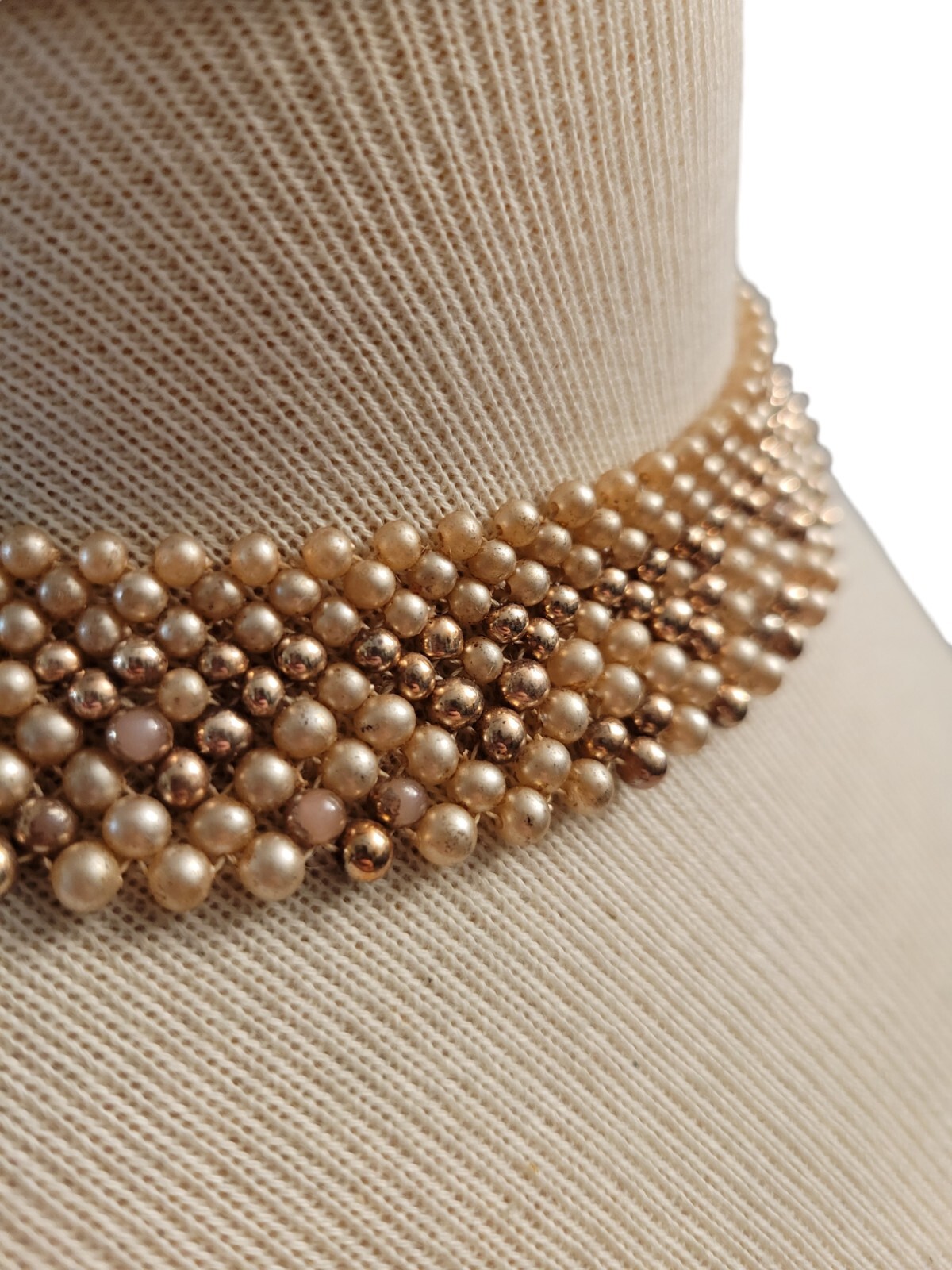 Vintage Choker Faux Pearl Beige Cream Gold Colors Hook Closure READ